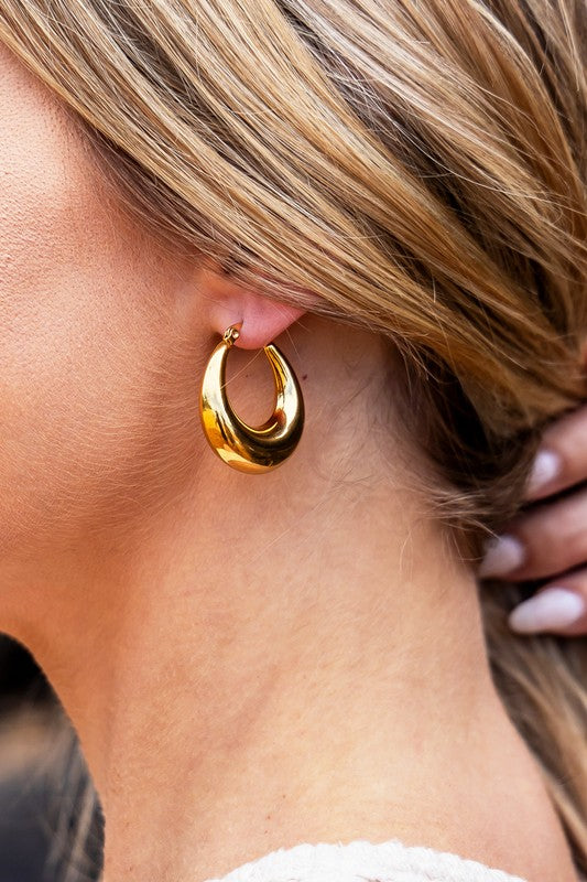 TEEK - 18K STAINLESS STEEL MOD HOOP EARRINGS JEWELRY TEEK FG Gold