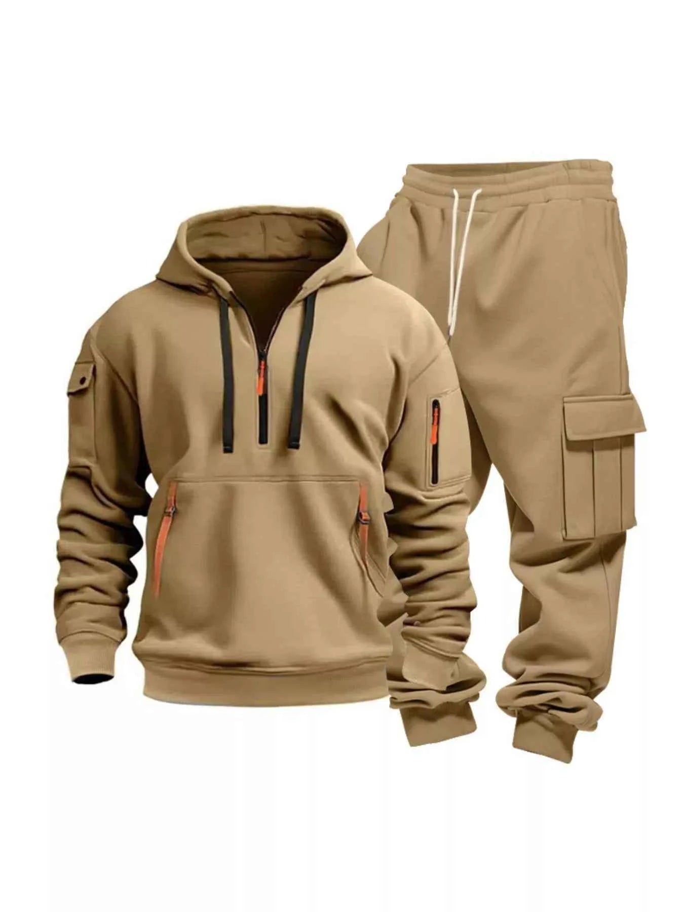 TEEK - Mens Full Size Half Zip Hoodie and Cargo Pants Set SET TEEK Trend