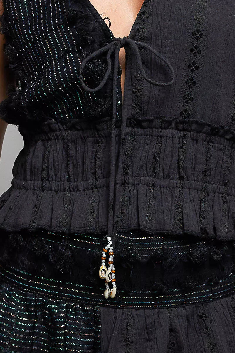 POL V-Neck Cotton Ruffled Crop Cami Trendsi