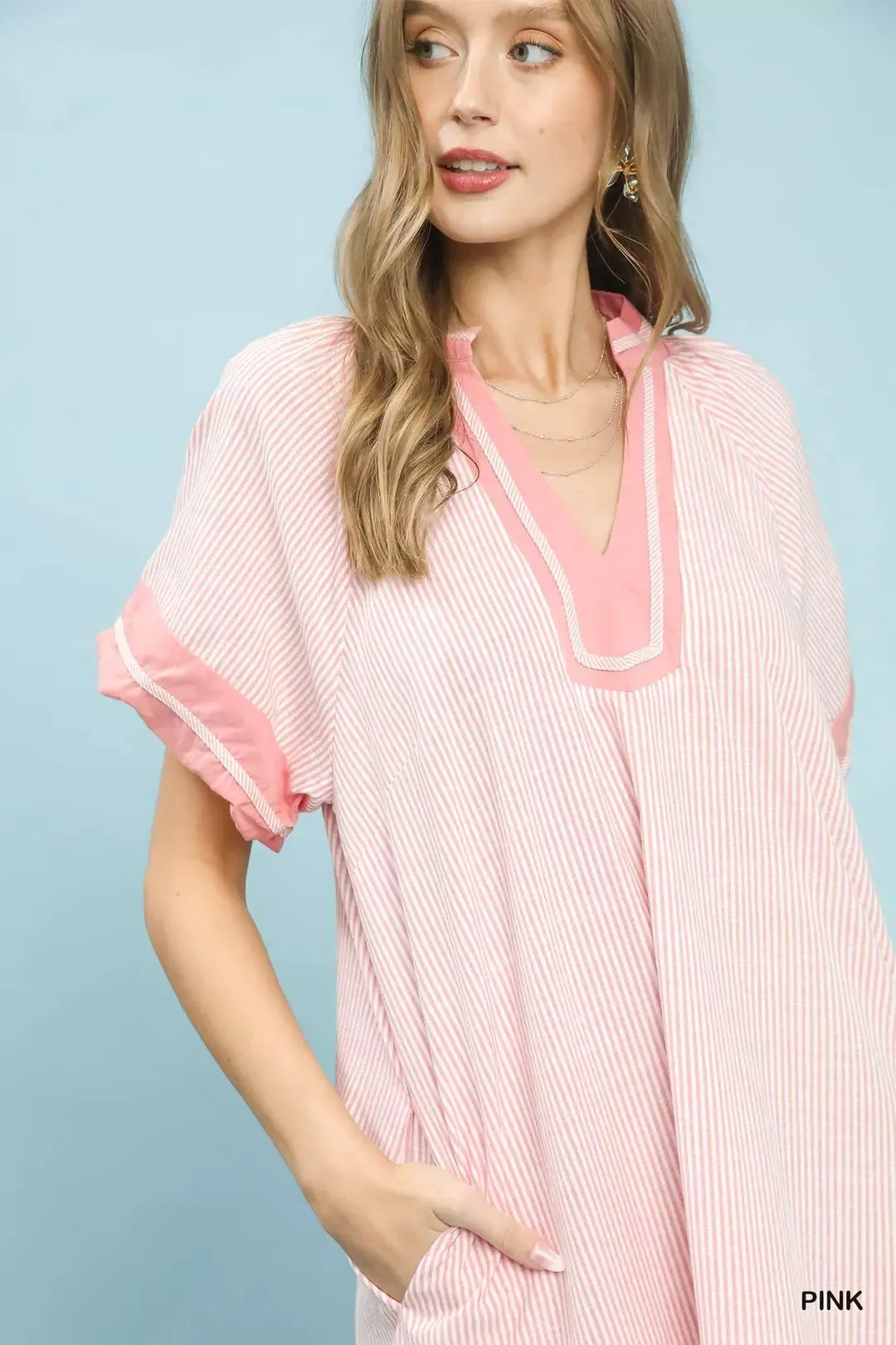 TEEK - Pinstripe Contrast Trim Midi Dress DRESS TEEK Trend