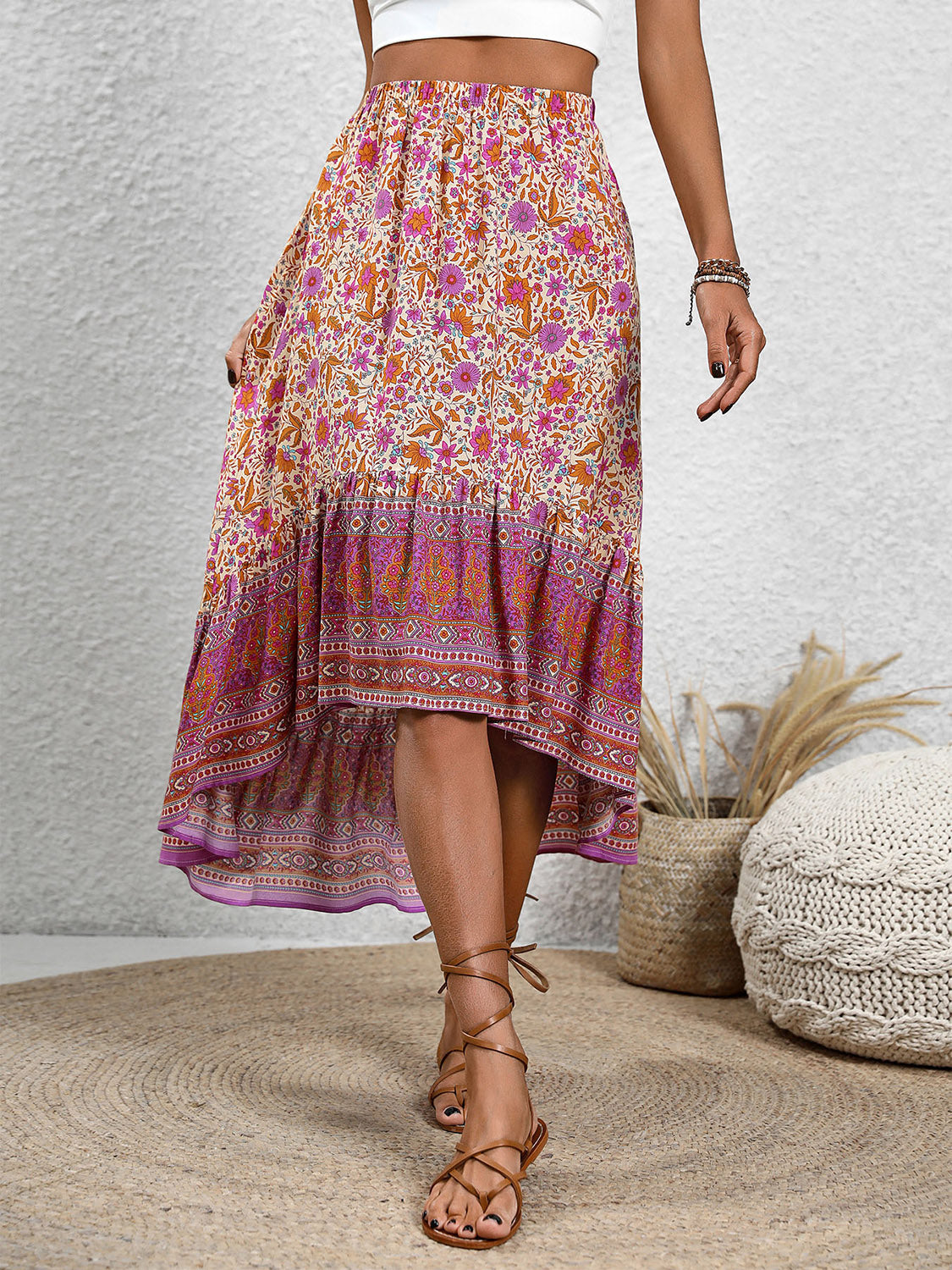 TEEK - Carnation Pink High-Low Elastic Waist Skirt SKIRT TEEK Trend   