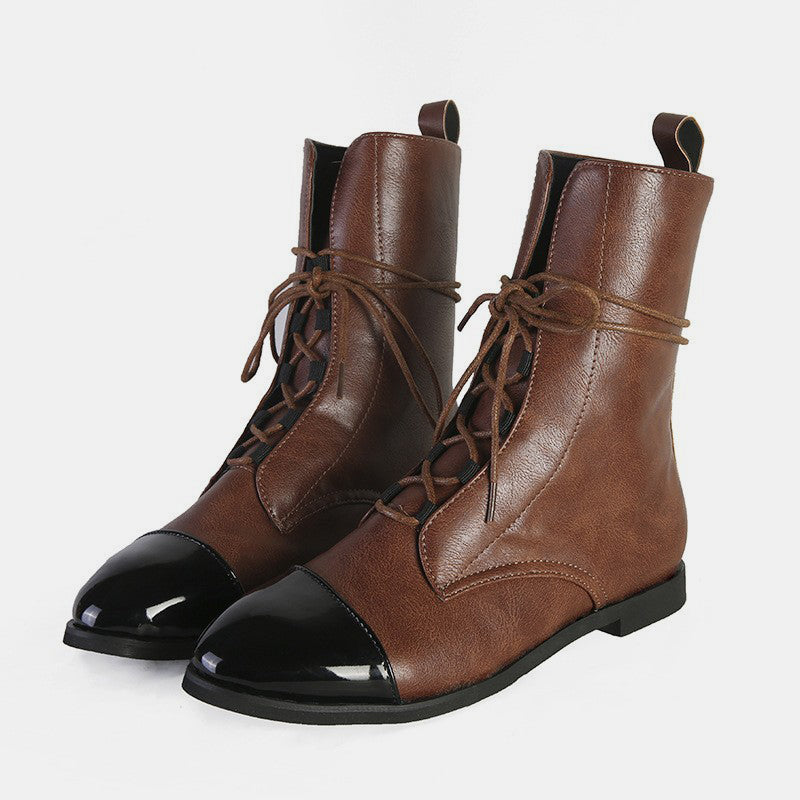 Contrast Lace Up Point Toe Boots TEEK Trend