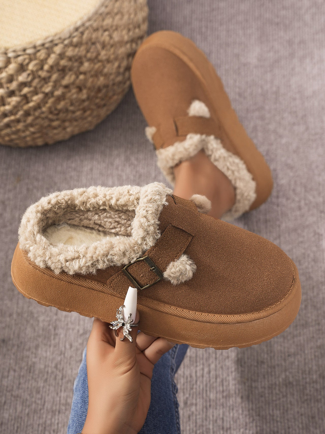 TEEK - Thermal Fuzzy Buckle Platform Slippers SHOES TEEK Trend