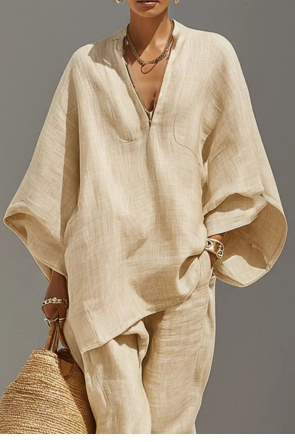 Relaxed Fit Top and Pants Two-Piece Set Trendsi