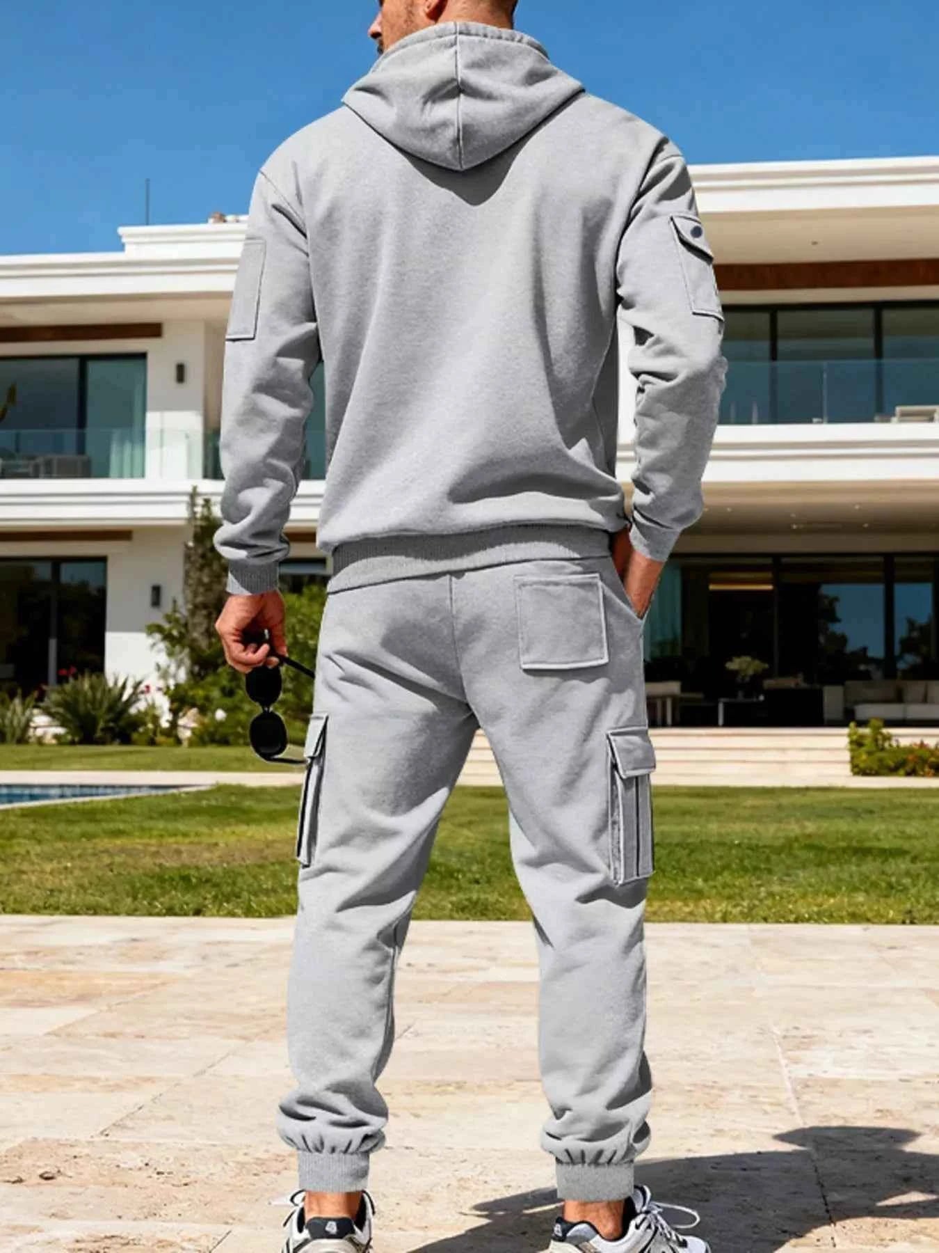 TEEK - Mens Full Size Half Zip Hoodie and Cargo Pants Set SET TEEK Trend