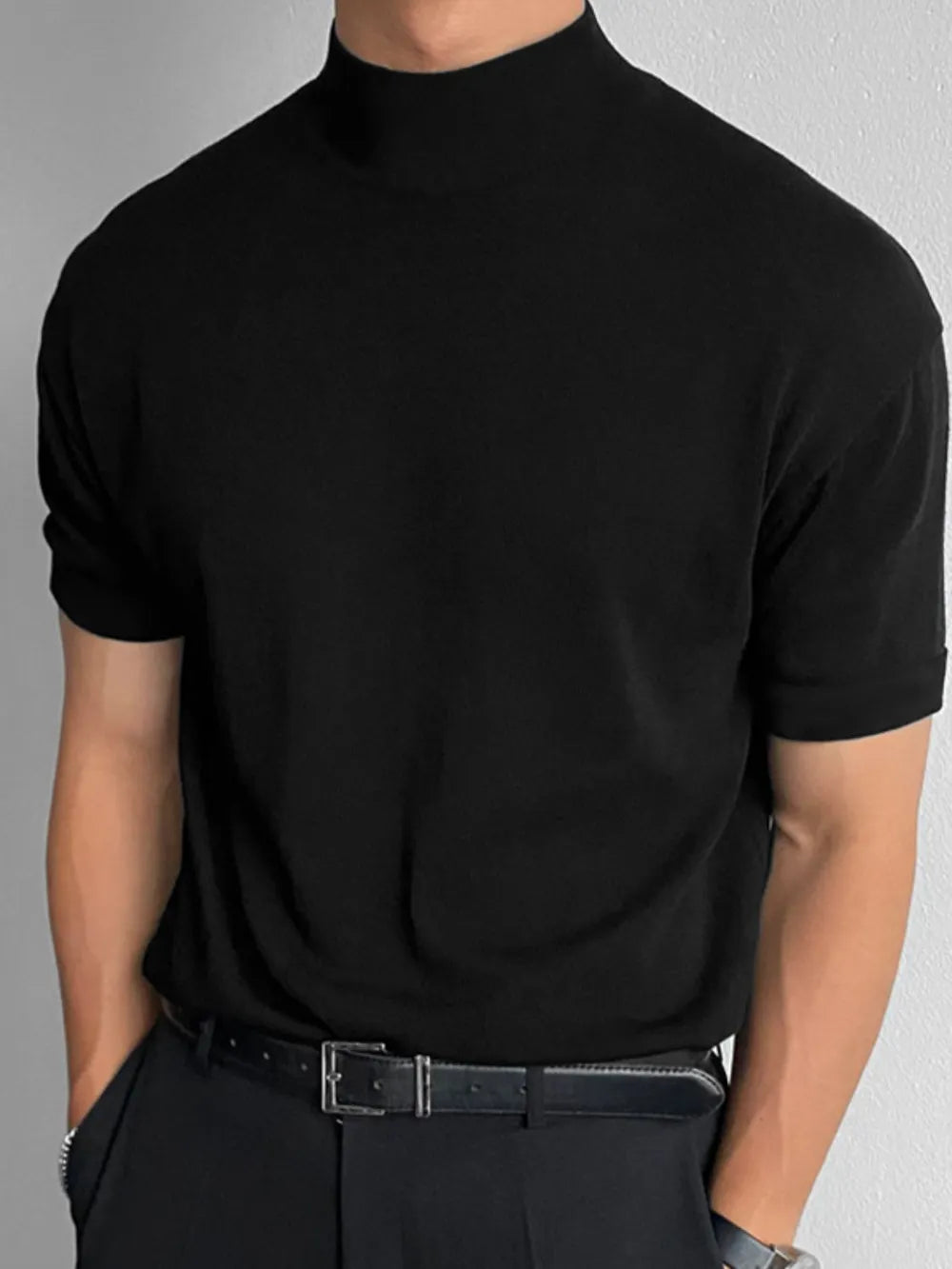 TEEK - Mens Mock Neck Short Sleeve T-Shirt TOPS TEEK Trend Black S