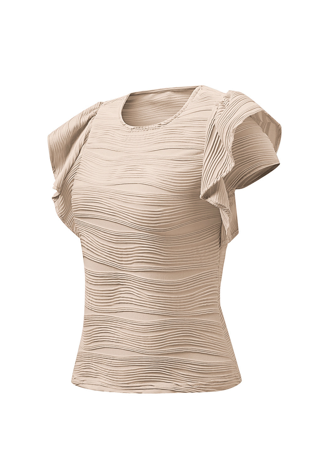 TEEK - Textured Round Neck Cap Sleeve Top TOPS TEEK Trend   