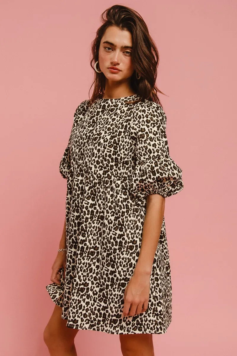 TEEK - Off White Leopard Back Contrast Tie Denim Dress DRESS TEEK Trend