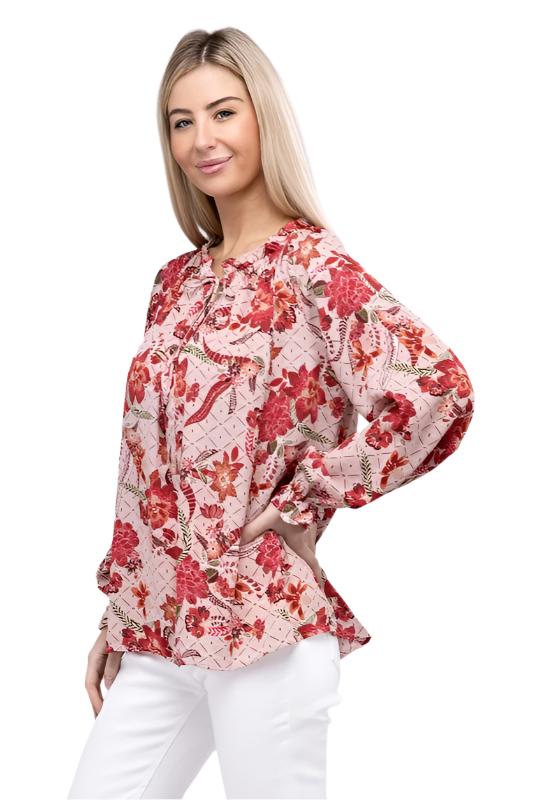 TEEK - Floral Print Tie Neck Blouse TOPS TEEK FG S  