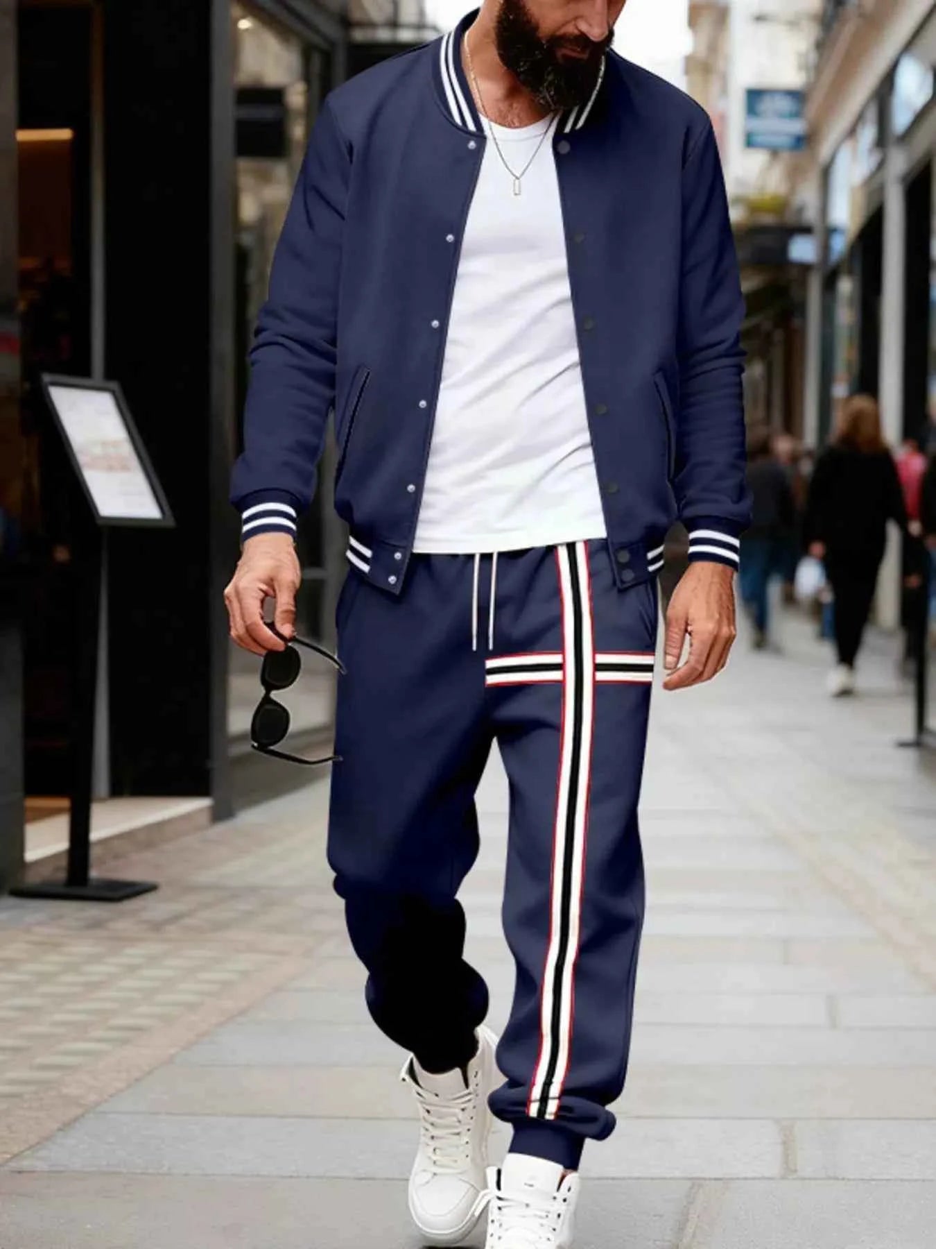 Men's Full Size Striped Long Sleeve Top and Pants Set Plus Size Trendsi