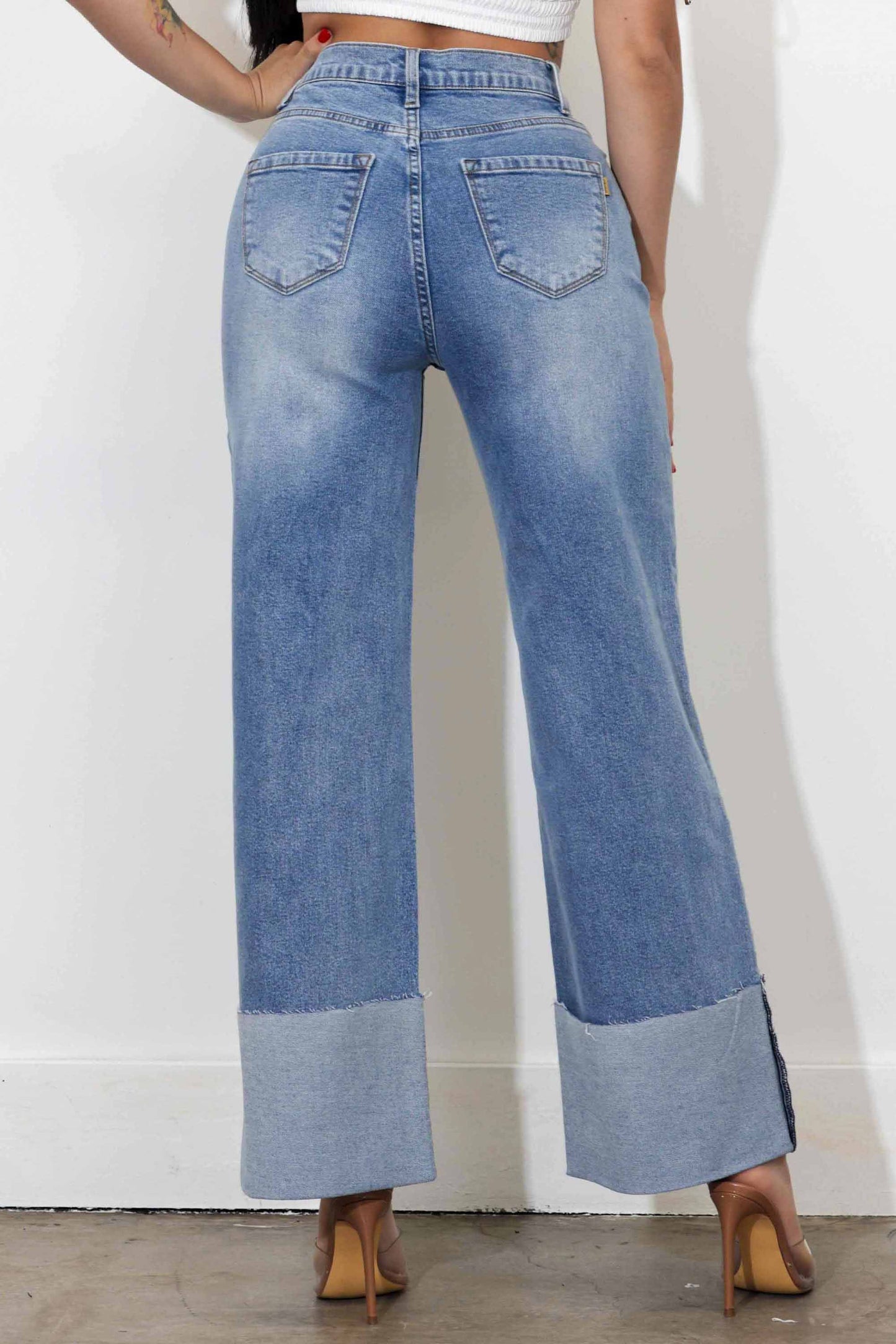 TEEK - Cuff Up Wide Leg Jeans JEANS TEEK RRRB