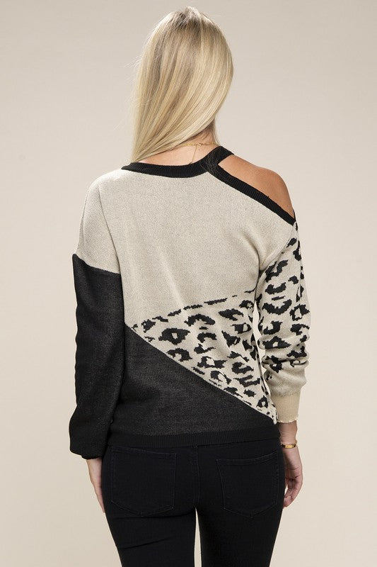 TEEK - Leopard Print Color Block Sweater TOPS TEEK FG   