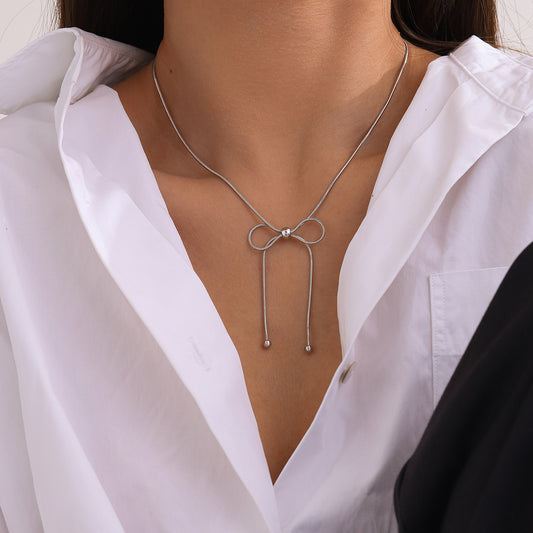 TEEK - Silver Stainless Steel Bow Necklace JEWELRY TEEK Trend   