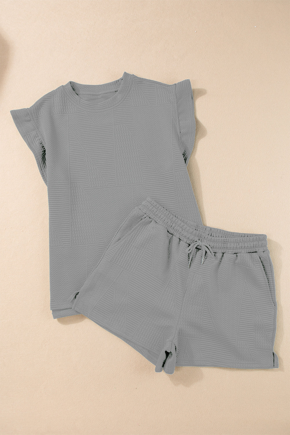 TEEK - Side Slit Ruffle Sleeve Top Drawstring Shorts Set SET TEEK Trend   