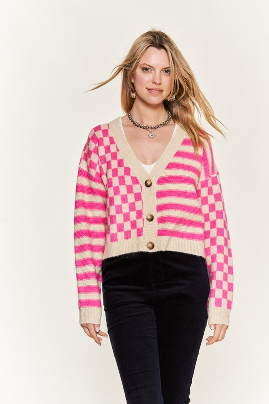 TEEK - Plus Size Contrast Patterned Sweater Cardigan SWEATER TEEK FG   