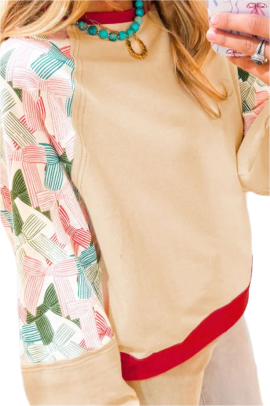 TEEK - Beige Bow Cluster Long Sleeve Sweatshirt TOPS TEEK Trend S