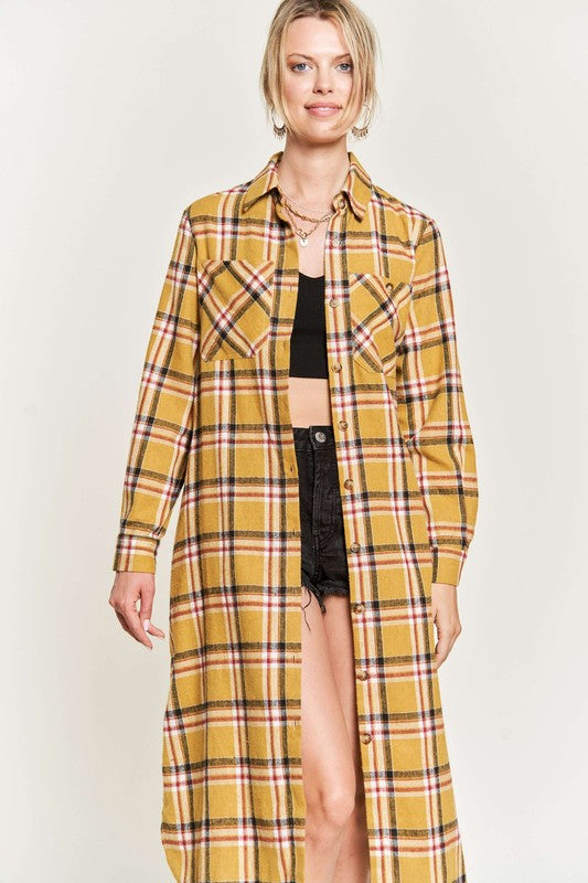 TEEK - PLUS SIZE  PLAID PRINT COLLAR LONG SHIRT DRESS DRESS TEEK FG   