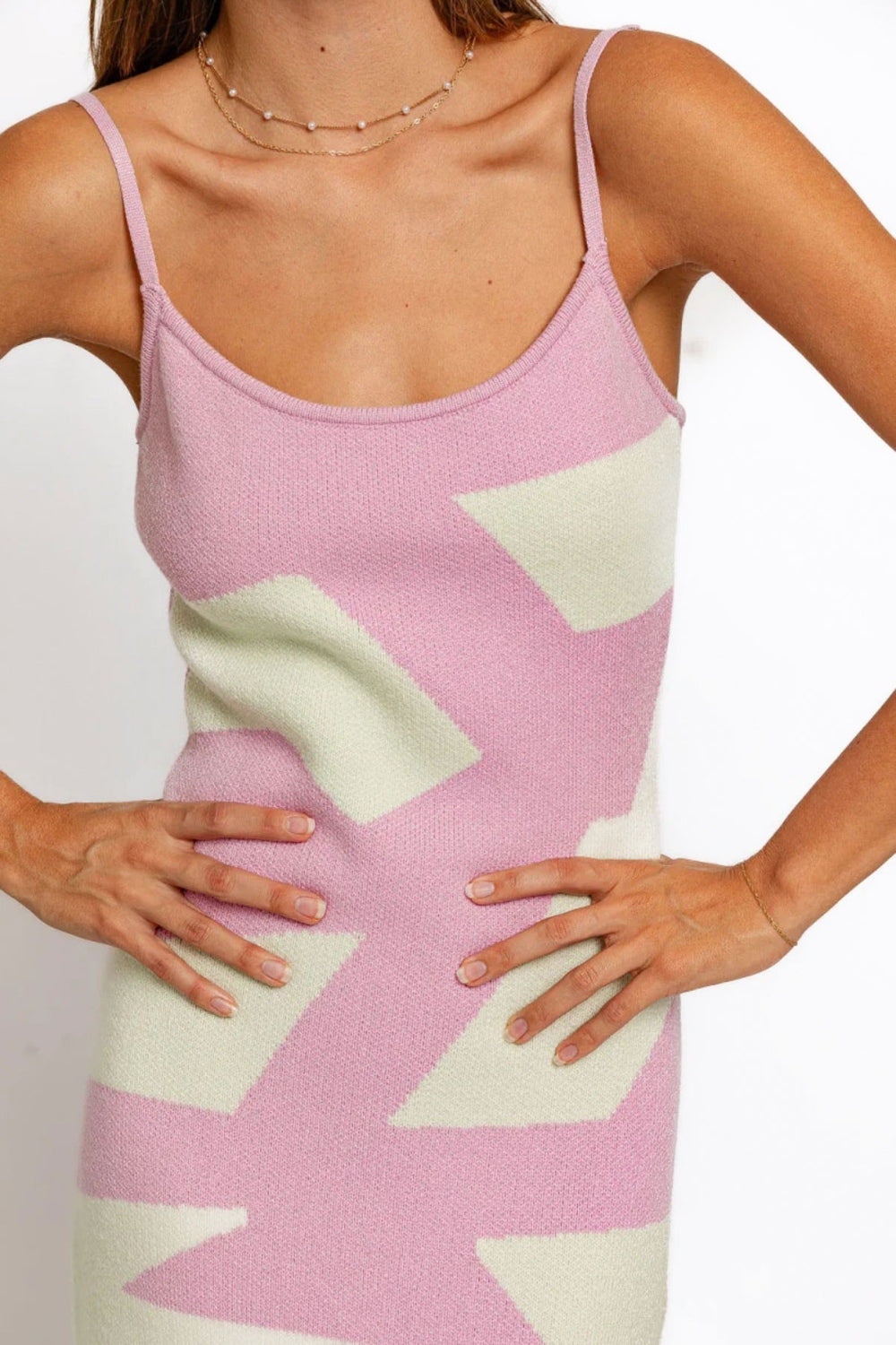 TEEK - Abstract Pink Mint Contrast Sweater Cami Dress DRESS TEEK Trend   
