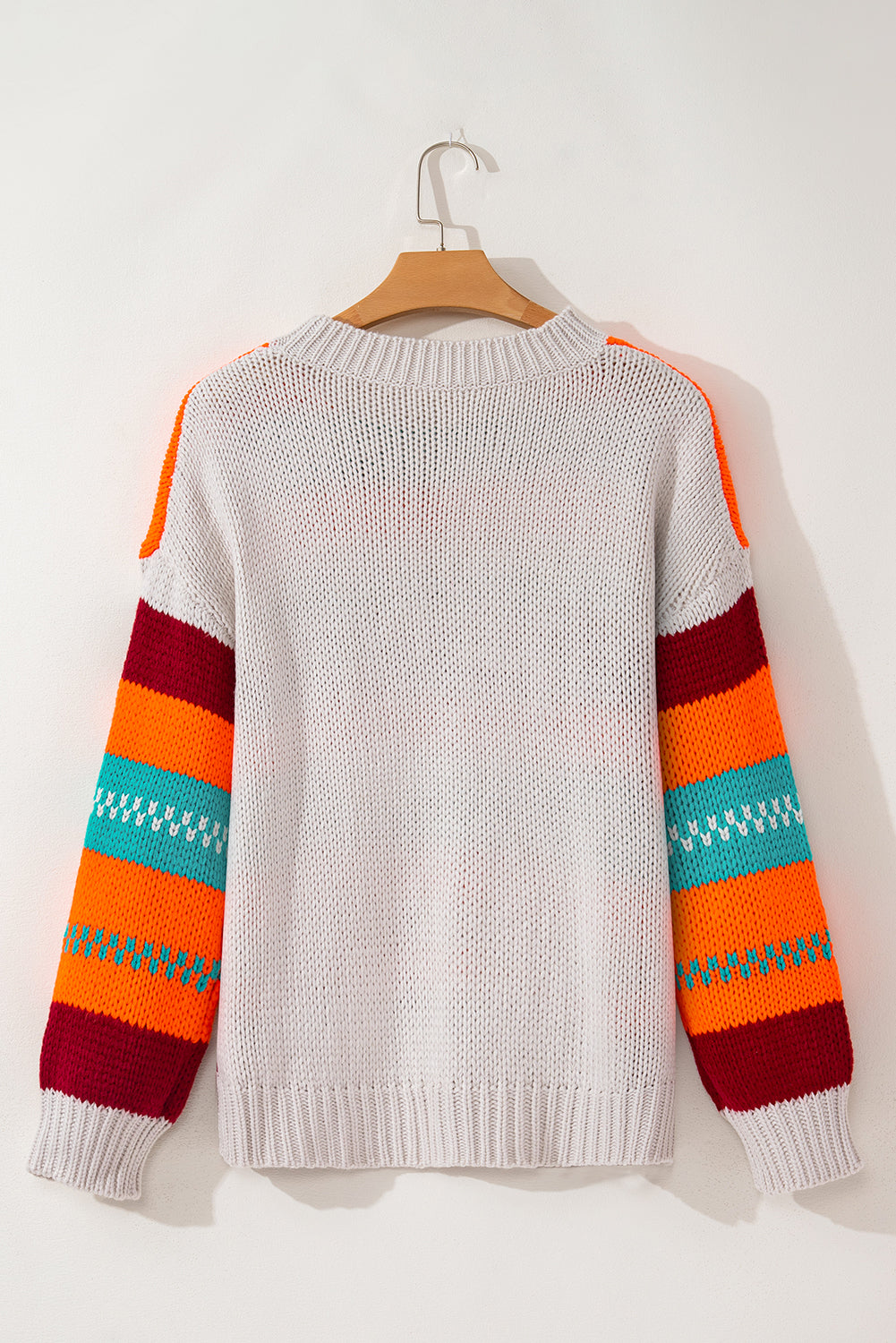 Contrast Striped Round Neck Long Sleeve Sweater TEEK Trend