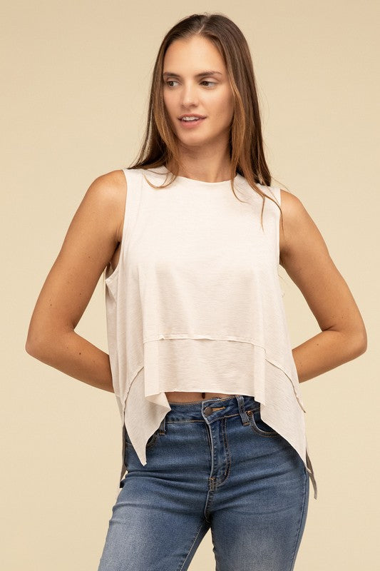 TEEK - Shark Bite Side Slit Short Sleeveless Top TOPS TEEK FG   