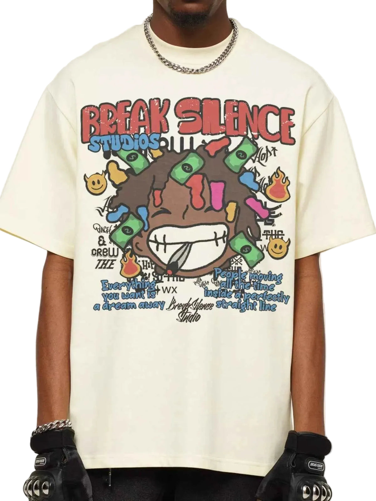 Men's Break Silence Graphic Relaxed Fit T-Shirt Trendsi Cream S