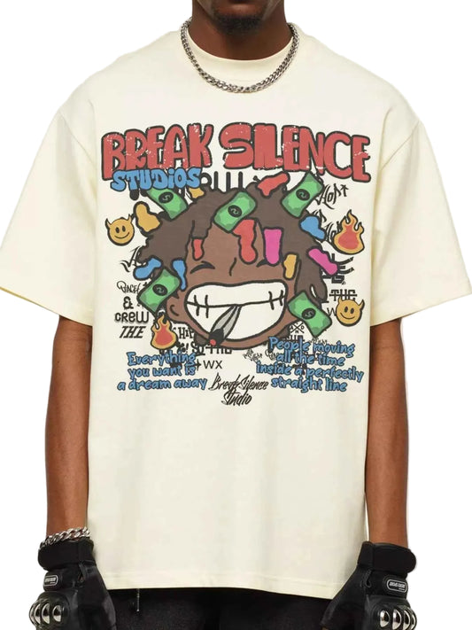 TEEK - Mens Break Silence Graphic Relaxed Fit T-Shirt TOPS TEEK Trend Cream S