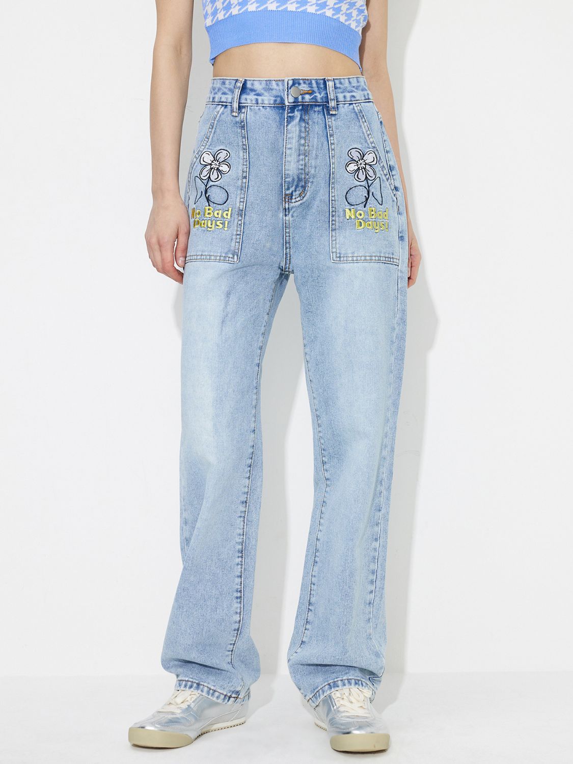 TEEK - Flower High Rise Straight Leg Jeans JEANS TEEK Trend