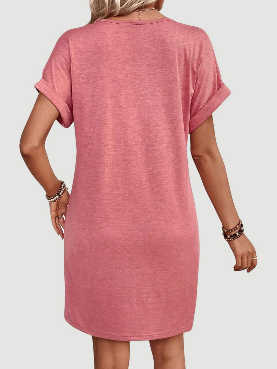 TEEK - Quarter Button V-Neck Short Sleeve Dress DRESS TEEK Trend   