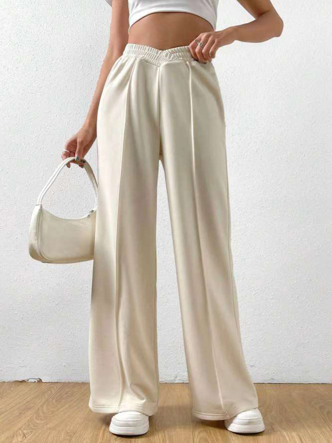 TEEK - Elastic Waist Wide Leg Pants PANTS TEEK Trend Cream S