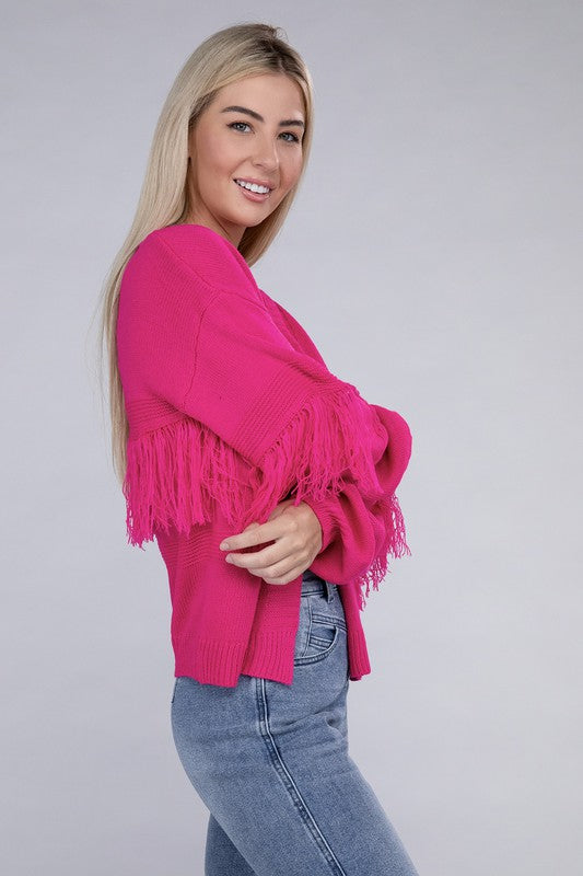 TEEK - Fuchsia Tassel Open Cardigan SWEATER TEEK FG   