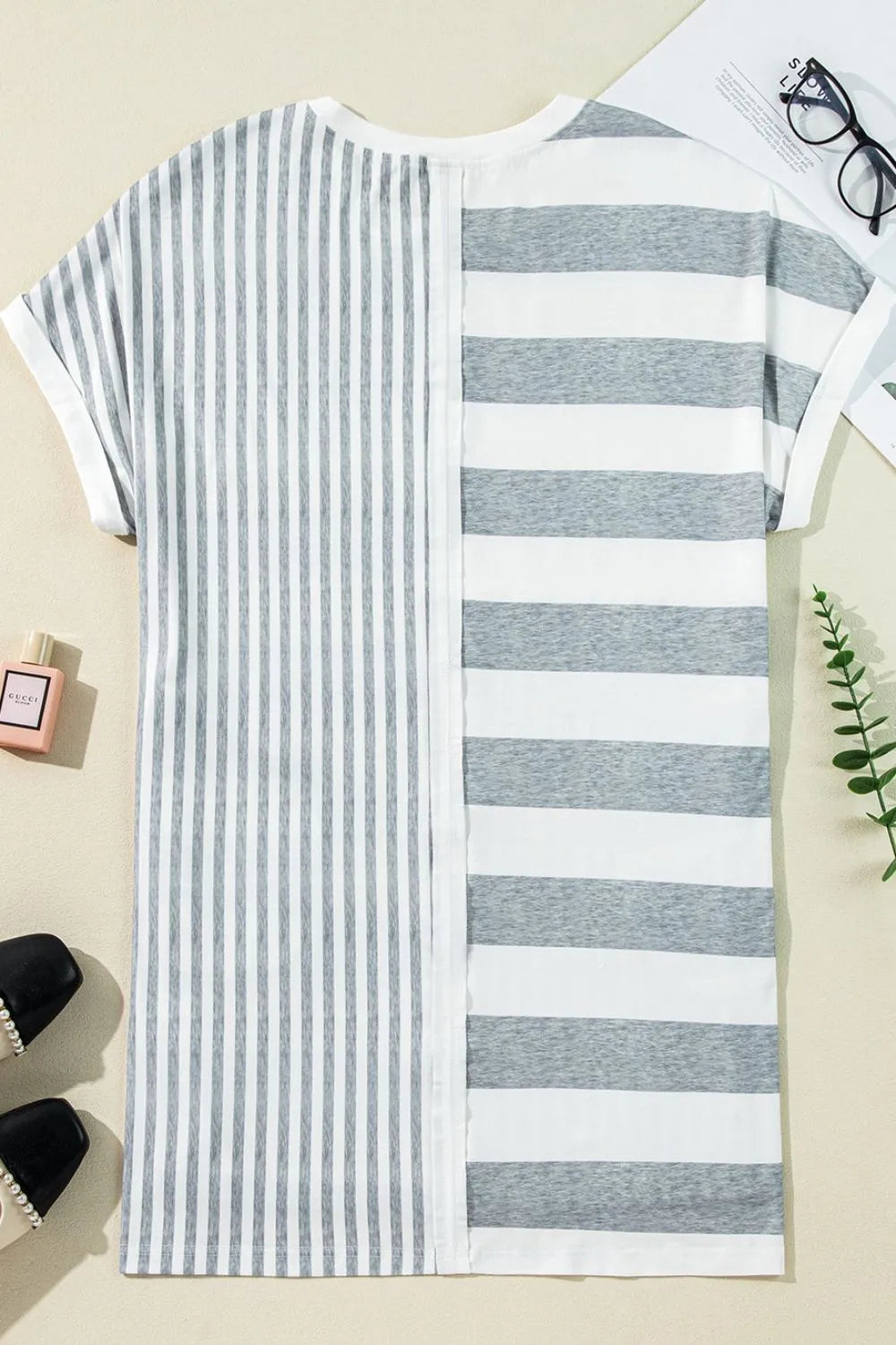 TEEK - Stripe Mixed Short Sleeve Shift Tee Dress DRESS TEEK Trend