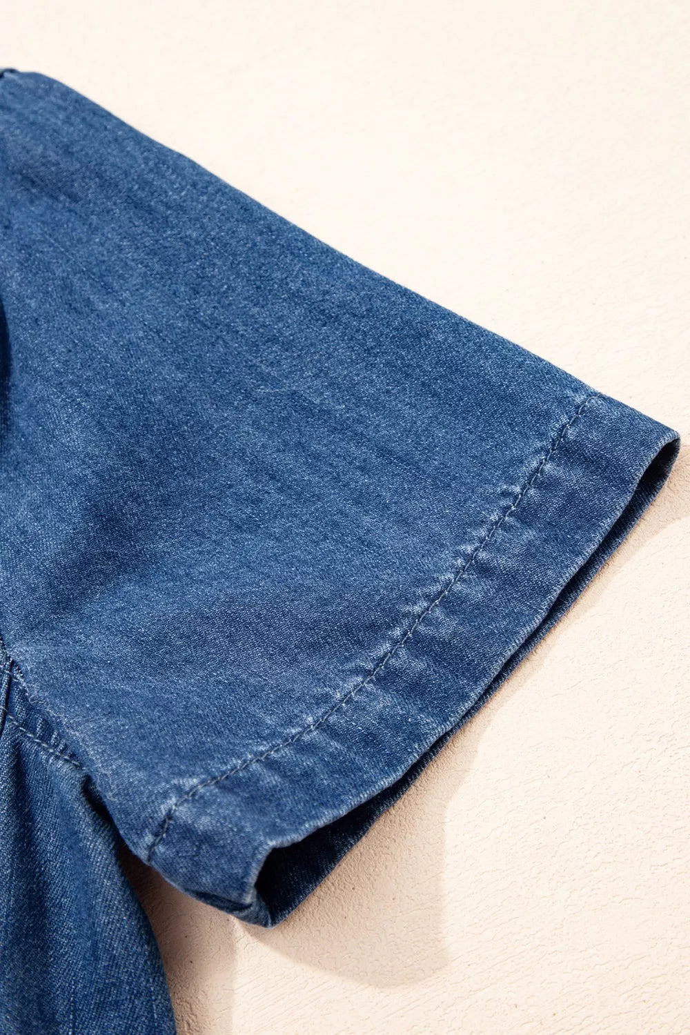 Zip Up Collared Short Sleeve Shift Mini Denim Dress Trendsi
