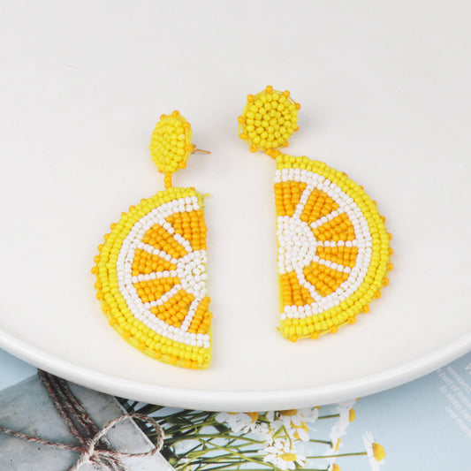 True Yellow Citrus Slice Beaded Earrings JEWELRY TEEK Trend   