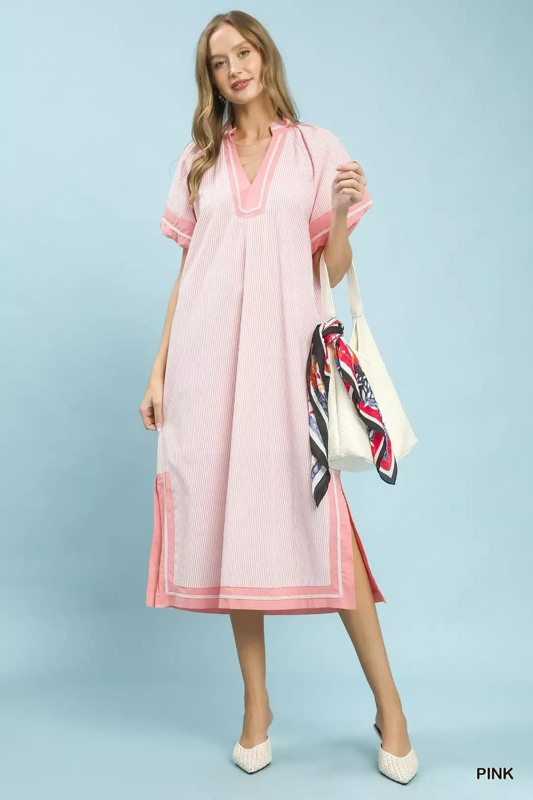 TEEK - Pinstripe Contrast Trim Midi Dress DRESS TEEK Trend