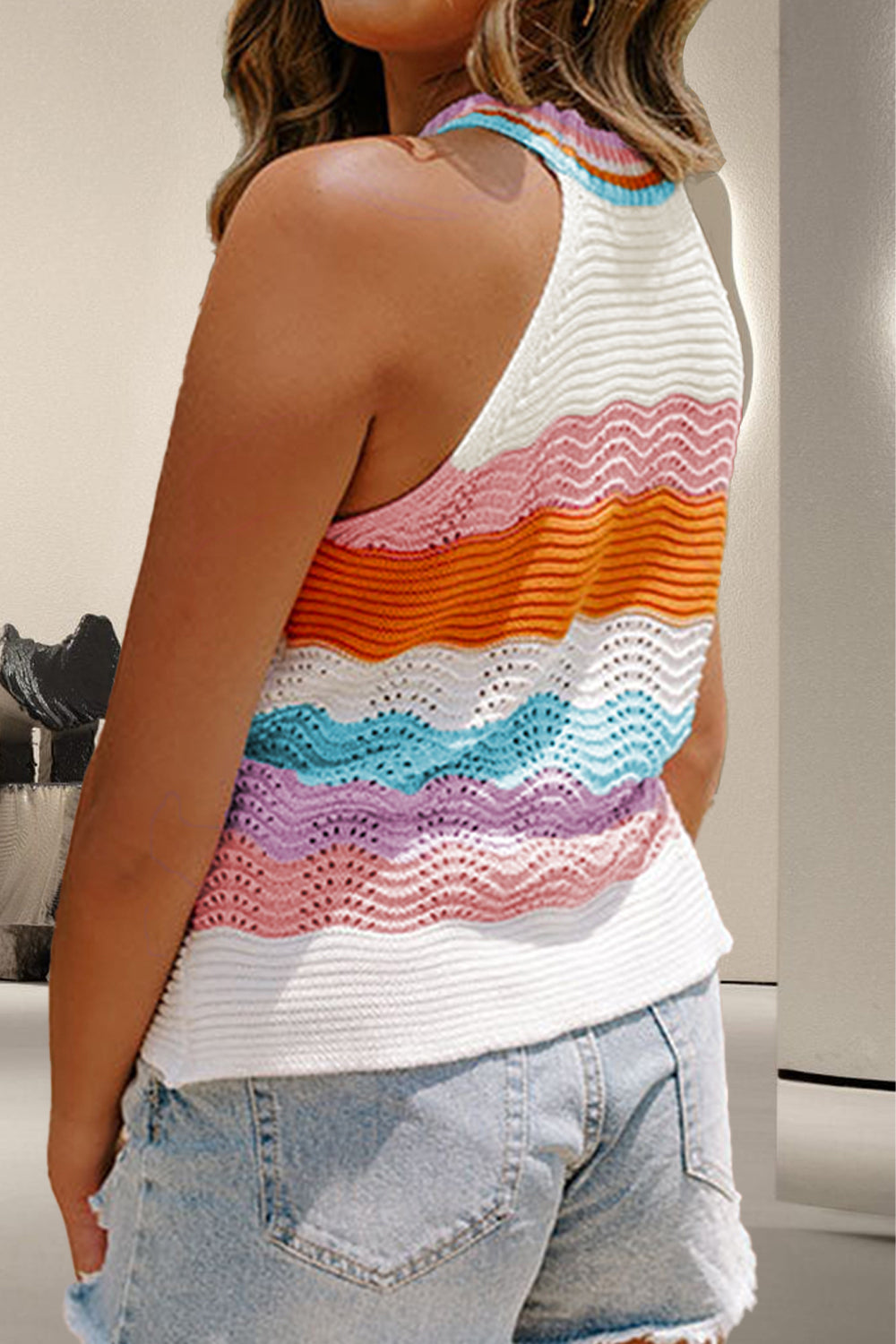 TEEK - Multicolor Block Round Neck Knit Vest TOPS TEEK Trend   