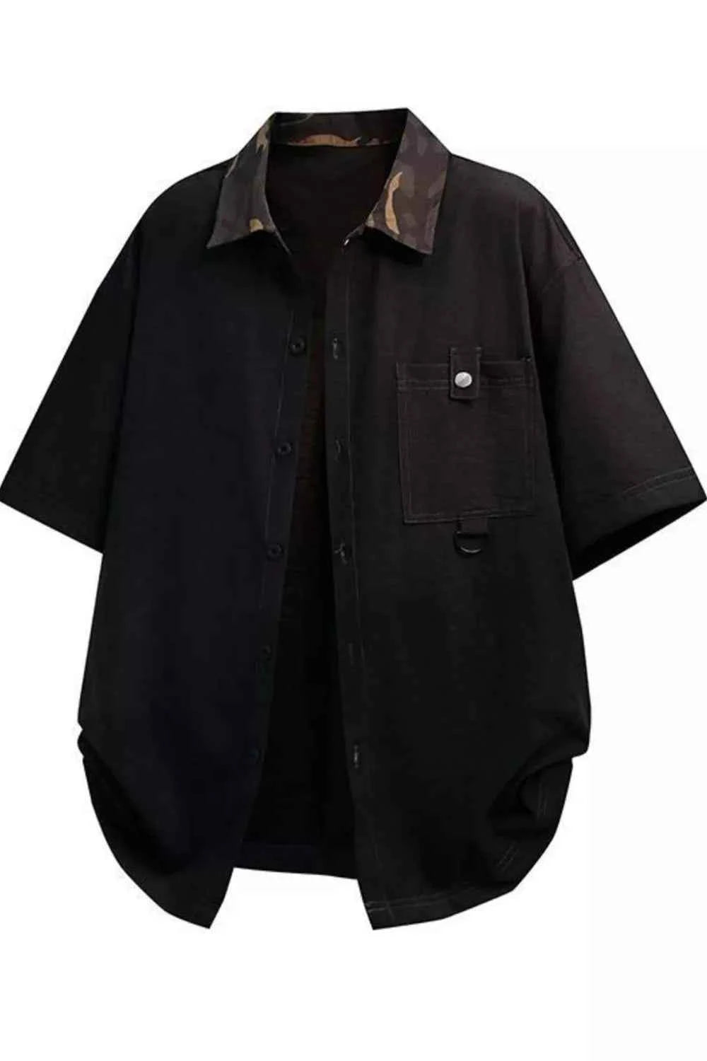 TEEK - Mens Casual Short Sleeve Button-Down Shirt TOPS TEEK Trend Black S