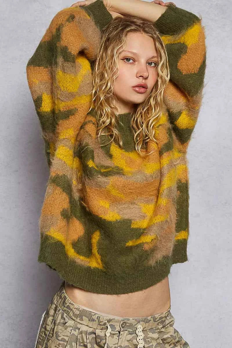 TEEK - Mock Neck Abstract Colorblock Pattern Sweater TOPS TEEK Trend