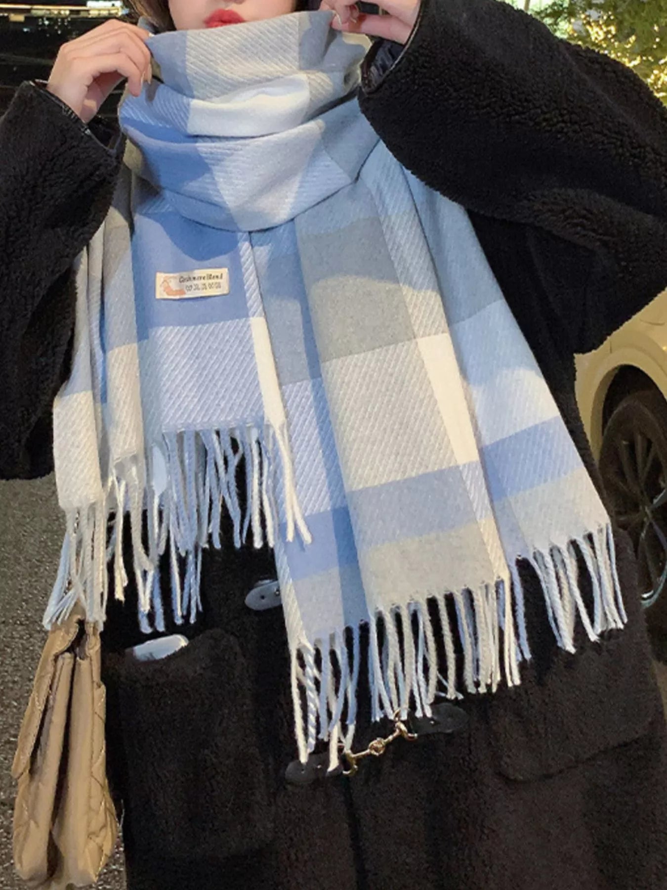 Fringe Plaid Scarf Trendsi