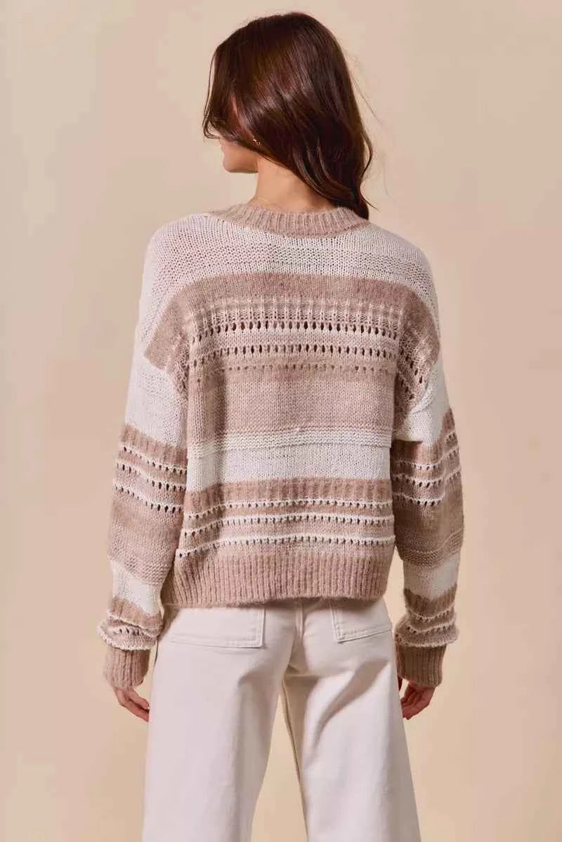 SO ME Variegated Stripe Textured Loose Fit Sweater Trendsi