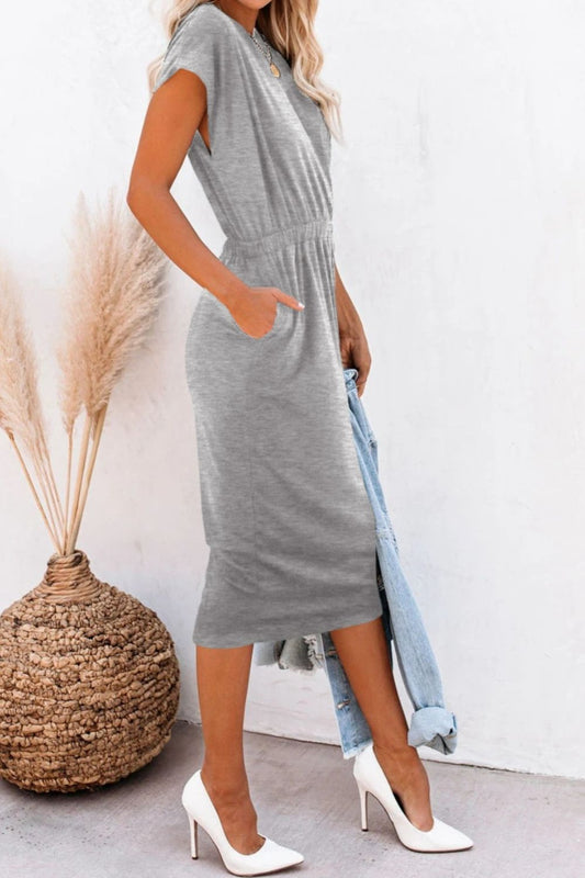 TEEK - Heather Grey Pocketed Cap Sleeve Dress DRESS TEEK Trend   