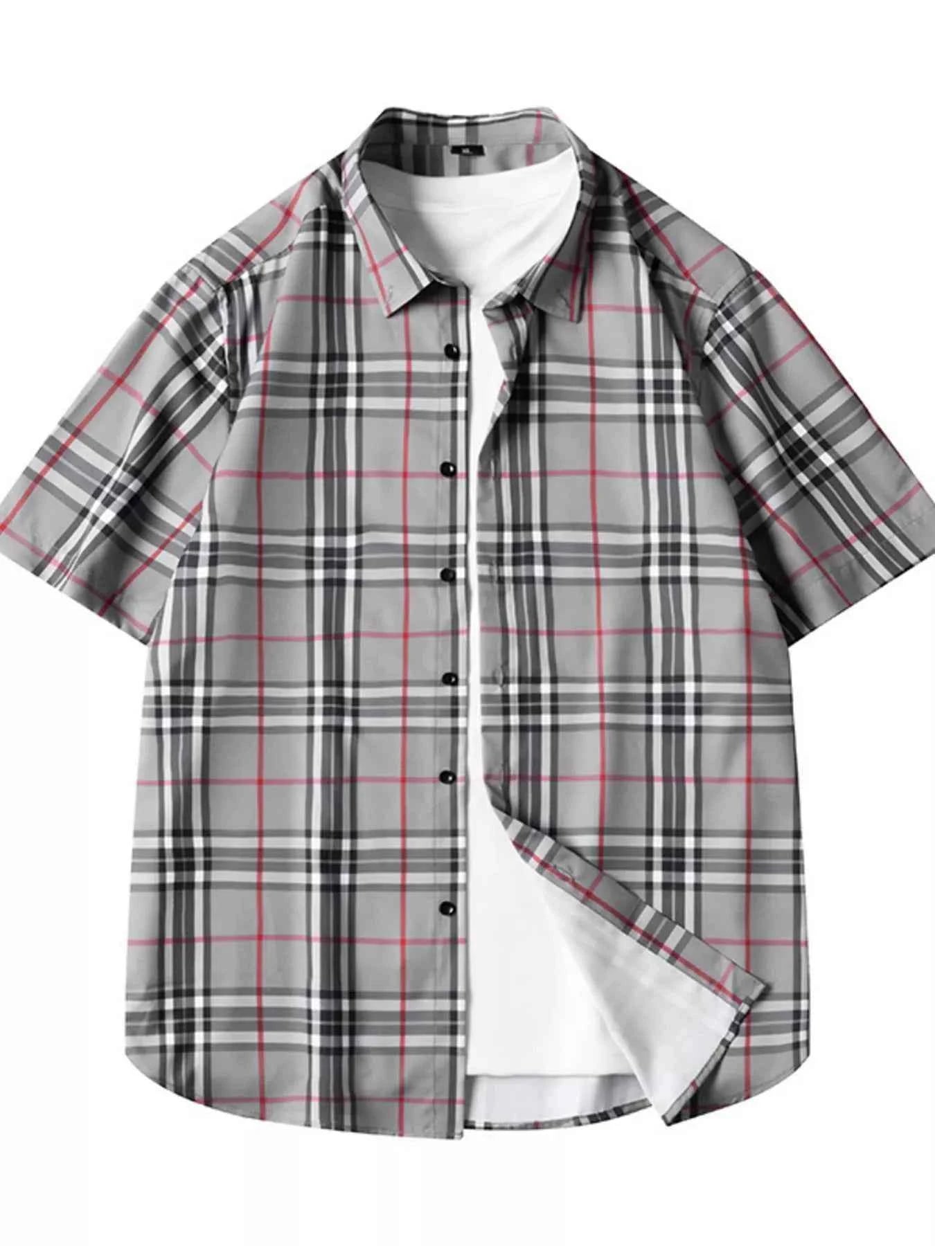 Men's Plus Size Classic Plaid Short Sleeve Shirt Trendsi Grey M