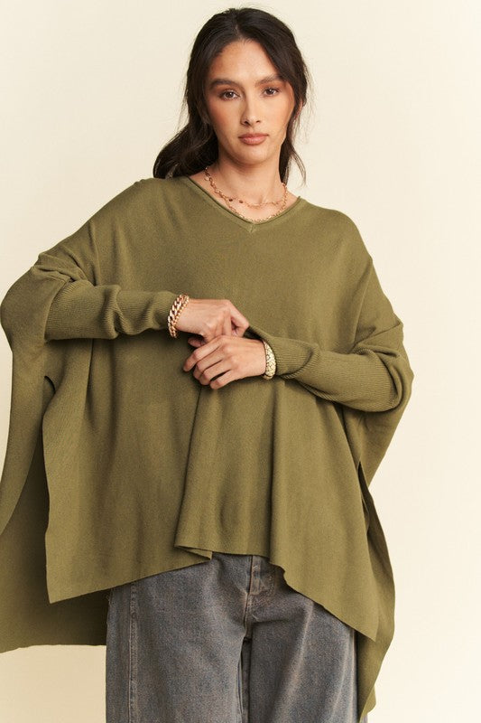 TEEK - Olive High-Low Side Slit Batwing Sleeve Top TOPS TEEK Trend
