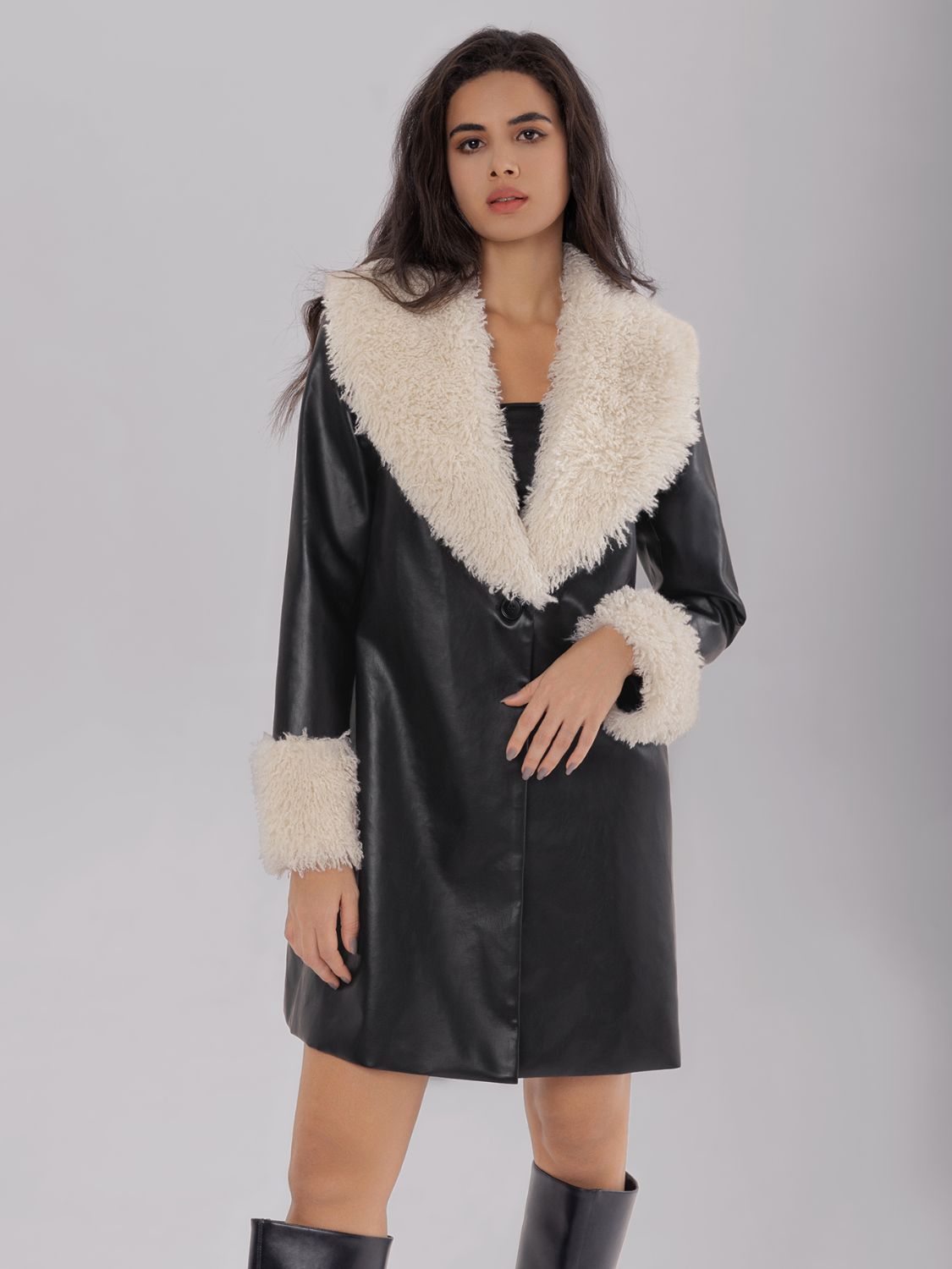 TEEK - Black Fuzzy Long Sleeve Longline Coat COAT TEEK Trend