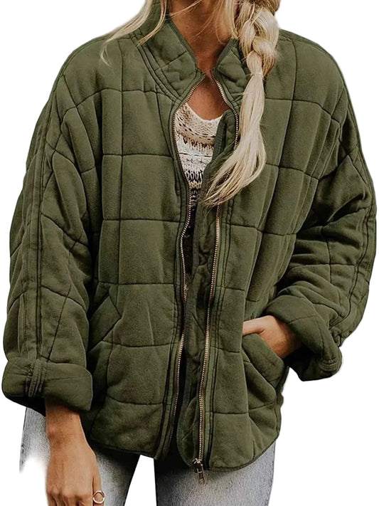 Quilted Zip Up Outerwear Trendsi Army Green S