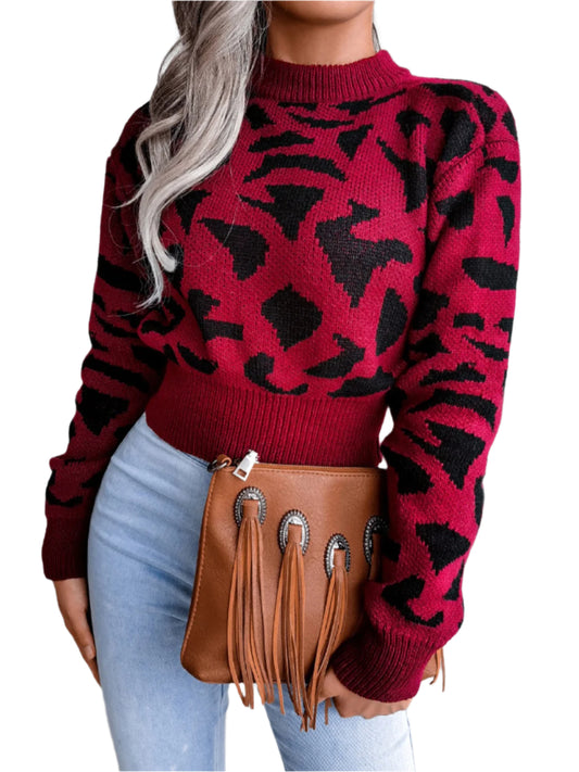TEEK - Leopard Round Neck Chic Sweater TOPS TEEK Trend Rust S