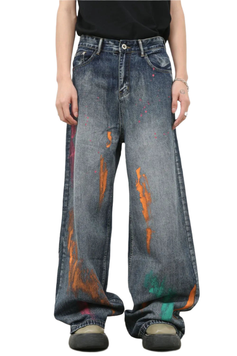 TEEK - Mens Splash Print Wide Leg Jeans JEANS TEEK Trend Medium XS