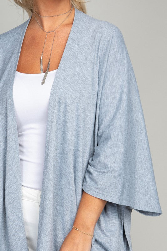 TEEK - Blue Gray Drop Shoulder Open Front Cardigan SWEATER TEEK FG   