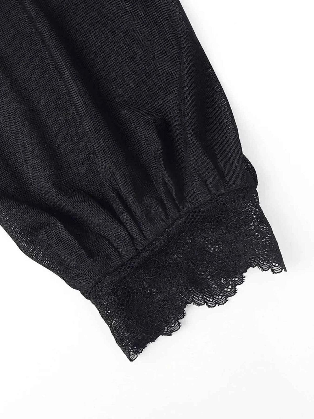 TEEK - Lace Trim Velvet Sheer Sleeve Blouse TOPS TEEK Trend