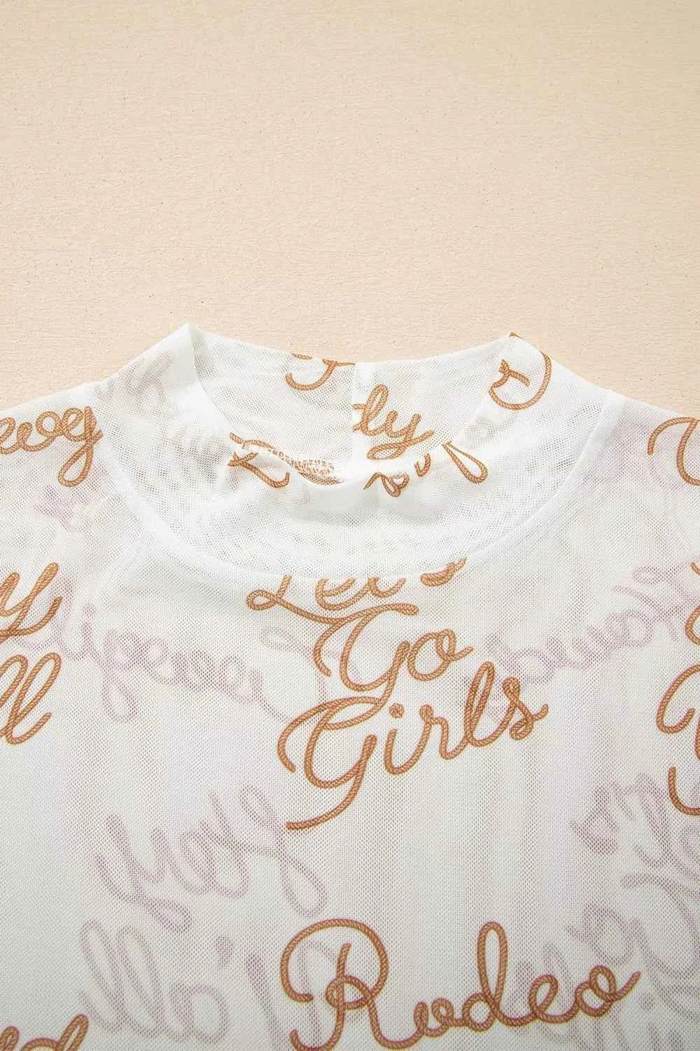 Howdy Hey Yall Mesh High Neck Long Sleeve Top Trendsi