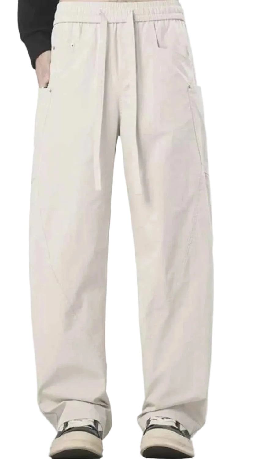 TEEK - Mens Full Size Relaxed Fit Drawstring Cargo Pants Plus Size PANTS TEEK Trend Eggshell S